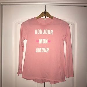 Cute light pink long sleeve graphic shirt